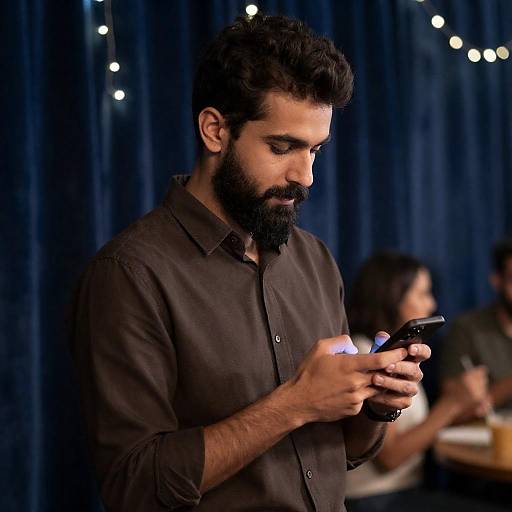 Man with Smartphone in Soft Lighting