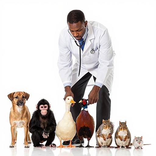 Diverse Veterinarian Examining Six Animals