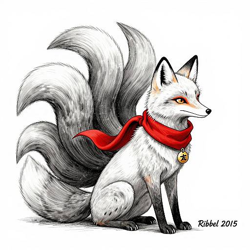 White Nine-Tailed Fox Illustration