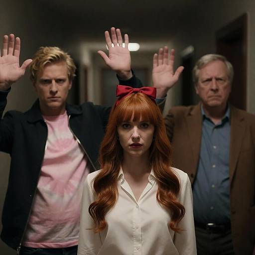 Dynamic Portrait in Dimly Lit Hallway