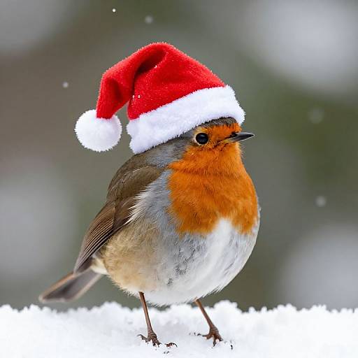 Robin in Santa Hat Winter Scene