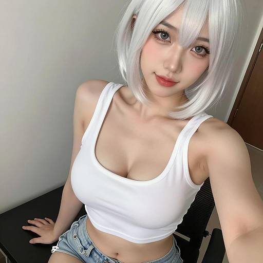 Realistic Selfie of a Girl with White Hair