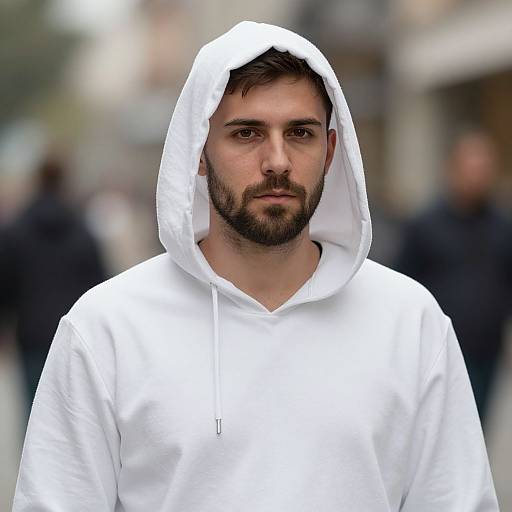 Realistic Hooded Man in White Costume