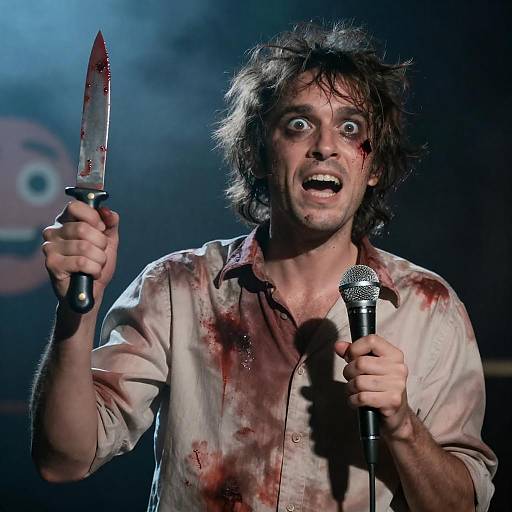 Crazed Man with Knife and Microphone