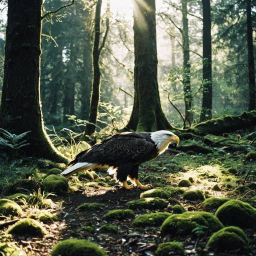 Bald Eagle in Mossy Forest