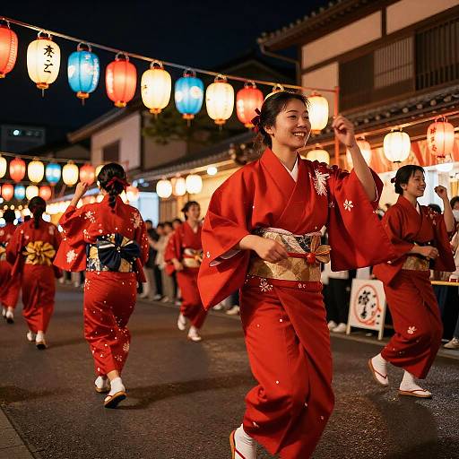 Energetic Festival Dance in Red Hakama