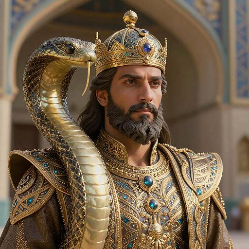 Imperious King with Serpent in Ornate Armor