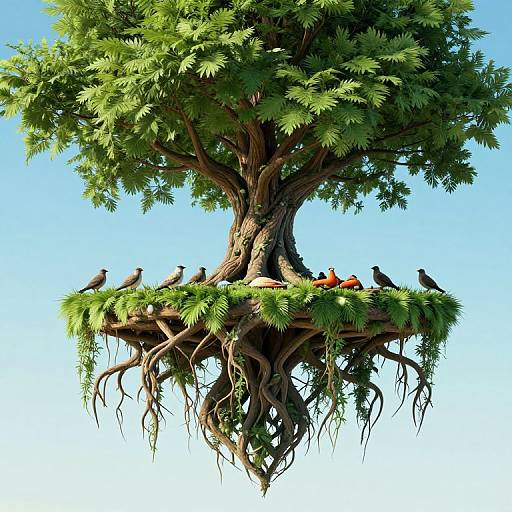 Surreal Inverted Tree Fantasy Scene