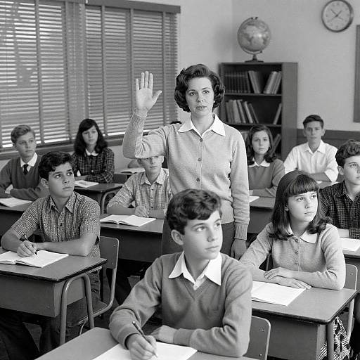 1970s Classroom Scene in Black and White