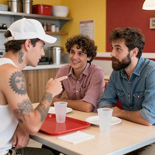 Lively Diner Scene with Three Men