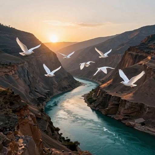 Ethereal Birds Over Serene Canyon