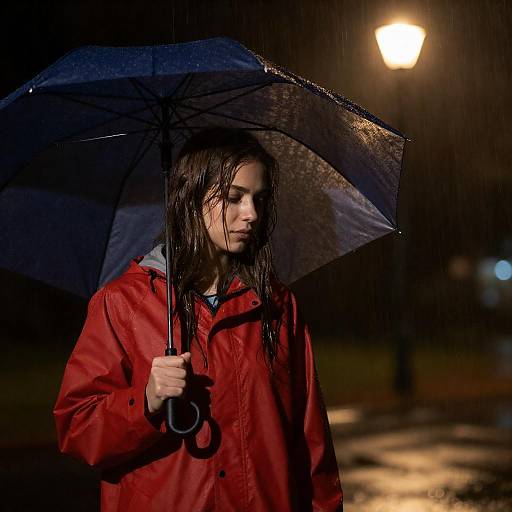 Rainy Night with a Red Raincoat