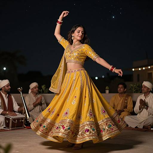 Punjabi Woman Dancing Under Starry Sky