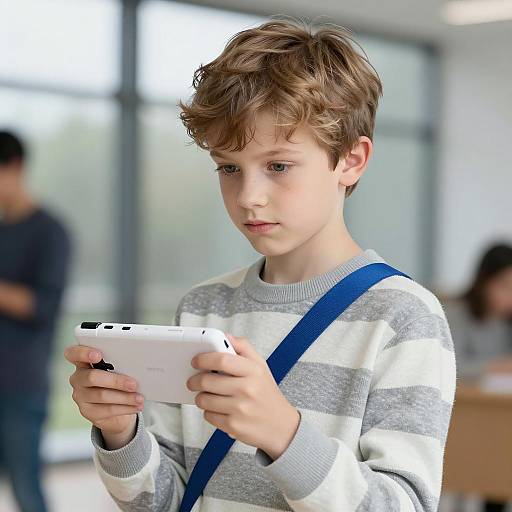 Young Boy Playing Handheld Game Console