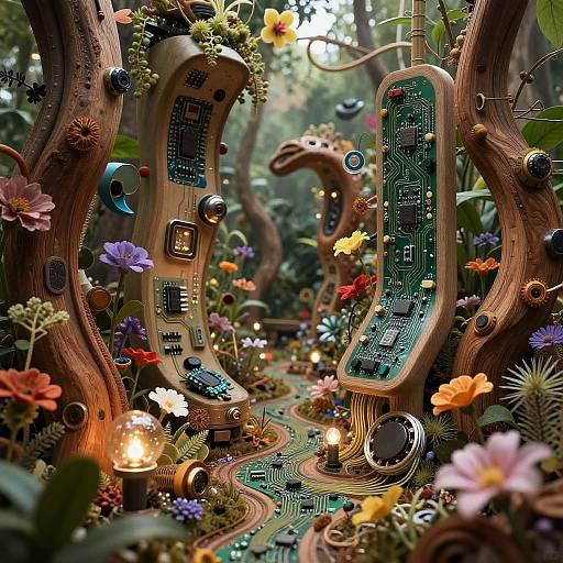 Surreal Nature-Tech Bricolage Scene