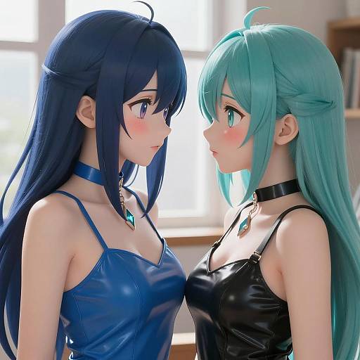 Anime Style Young Women Facing Each Other