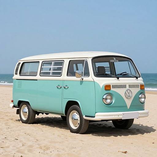 Vintage Turquoise Volkswagen on Beach