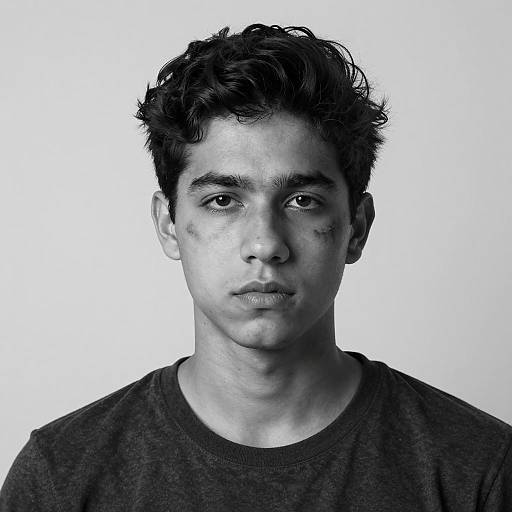 Black and White Portrait of Young Man with Scar