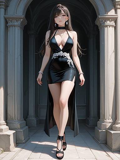 Elegant Woman in Black Bodycon Dress