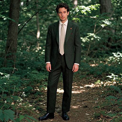 Confident Man in Forest Suit