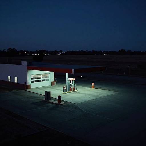 Nocturnal Solitary Gas Station Scene
