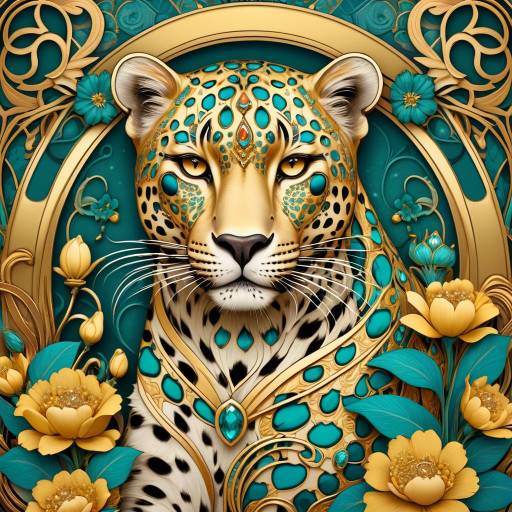 Majestic Leopard with Floral Elegance