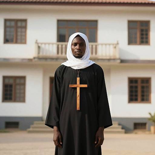 Man Dressed as Nun with Large Cross Necklace