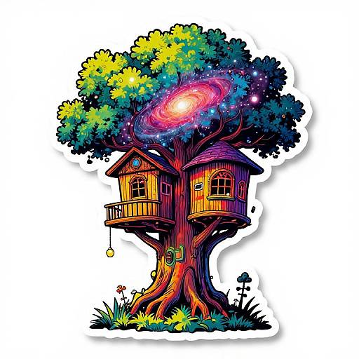 Psychedelic Treehouse with Galaxy Branches