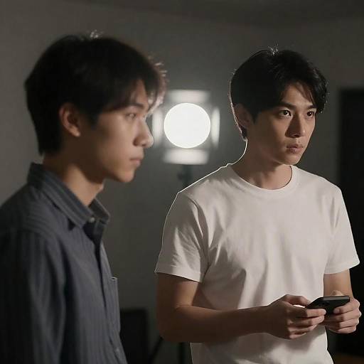 Intense Expressions in Dimly Lit Room