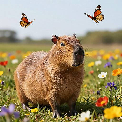Capybara in Blooming Meadow