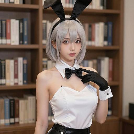 Anime-Style Woman with Silver Hair