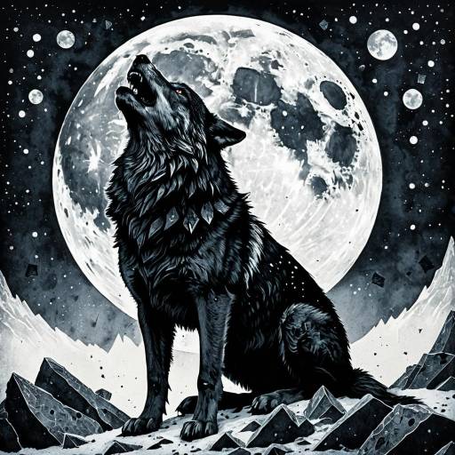 Surreal Wolf Howling at Fractured Moon