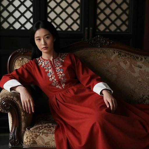 Elegant Woman in Historical Embroidery