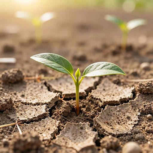 Seedling Breaking Through Cracked Earth