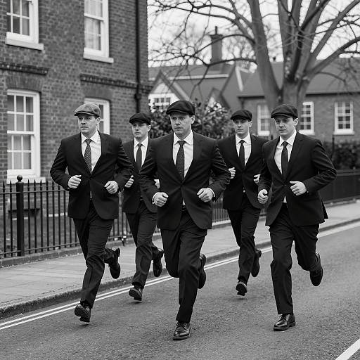 Men in Suits Running on Street