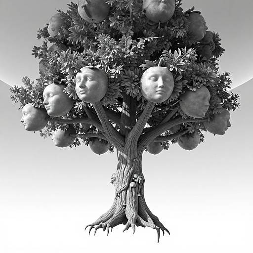 Surreal Inverted Tree with Dream Faces
