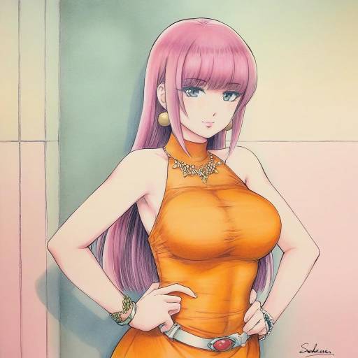 Elegant Girl in Orange Dress with Jewelry