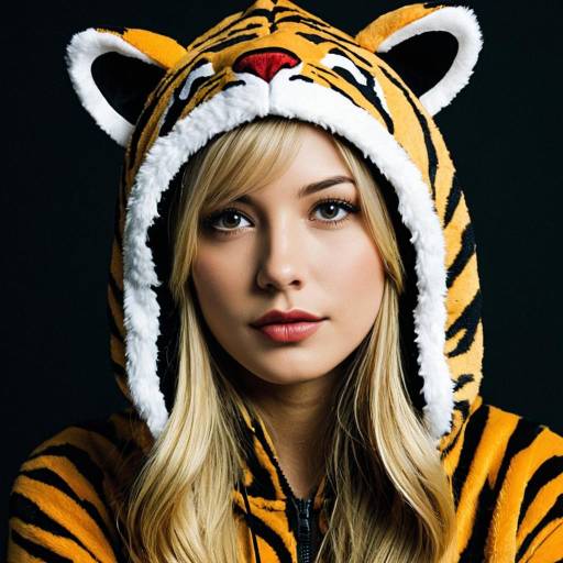 Blonde Woman in Tiger Costume Hood