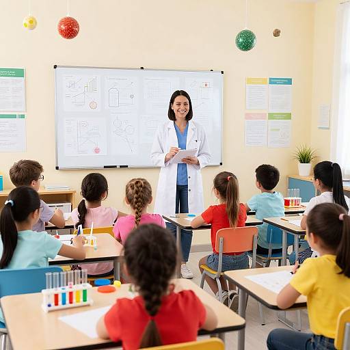 Cheerful Science Teacher with Students