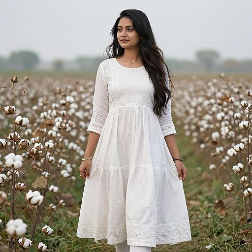 Graceful Woman in Cotton Field