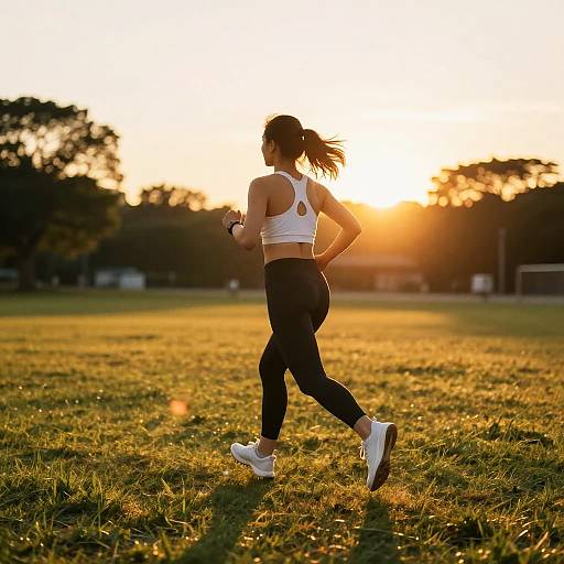 Woman Running on Sunset Field