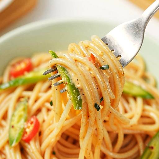 Close-Up of Vibrant Creamy Noodles