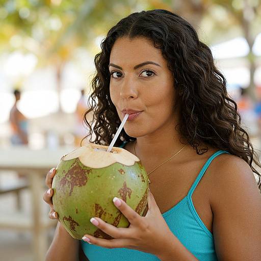 Brazilian Woman Drinking Coconut Water