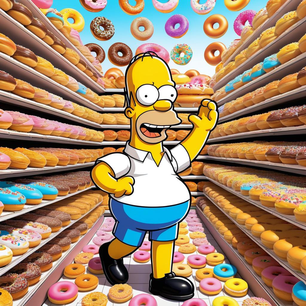 Homer Simpson in Whimsical Donut Wonderland