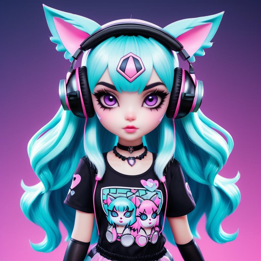 Pastel Goth Monster Girl with Cat Ears