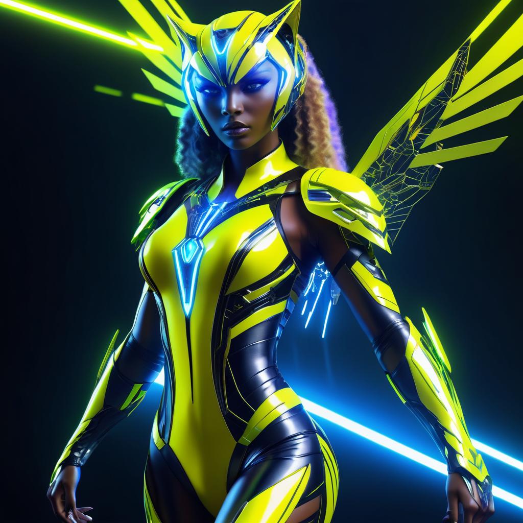 Fierce Cybernetic Lioness in Neon Glow