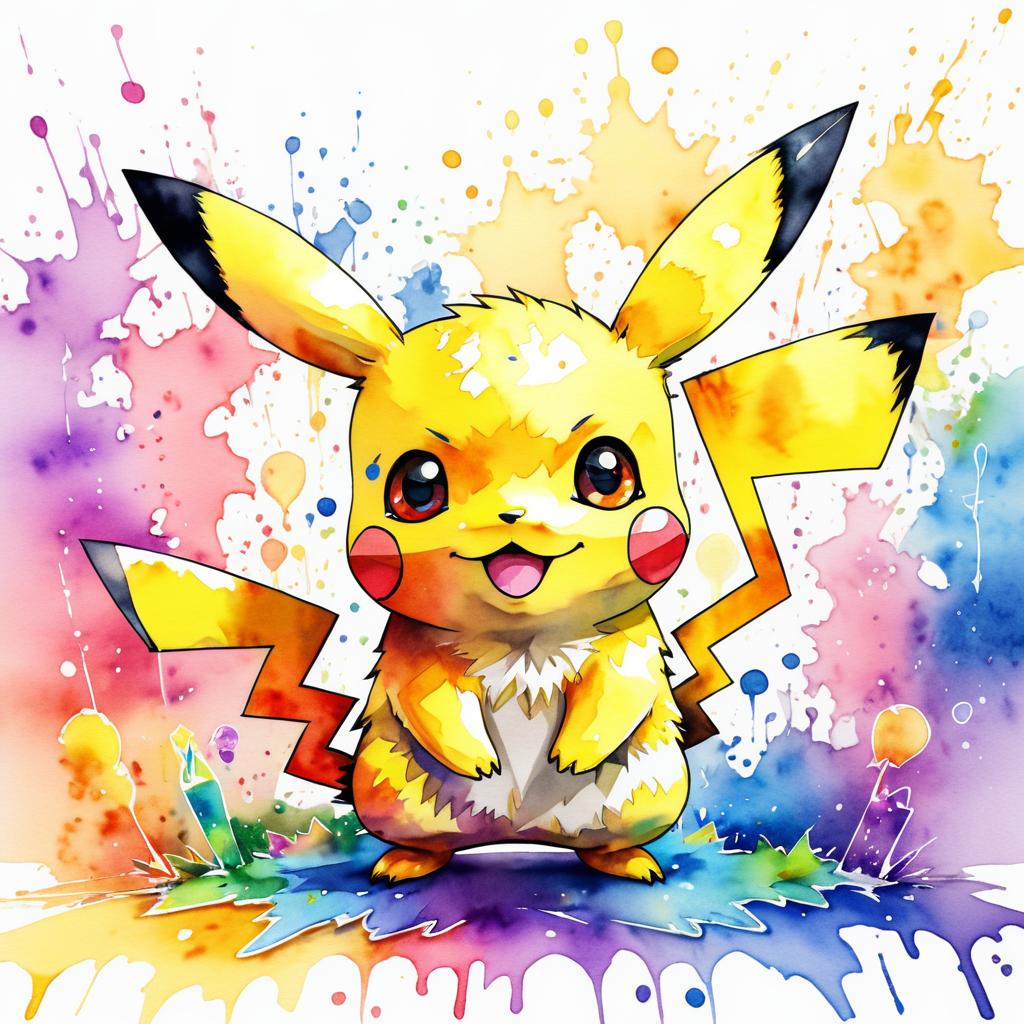 Vibrant Watercolor Pikachu Illustration