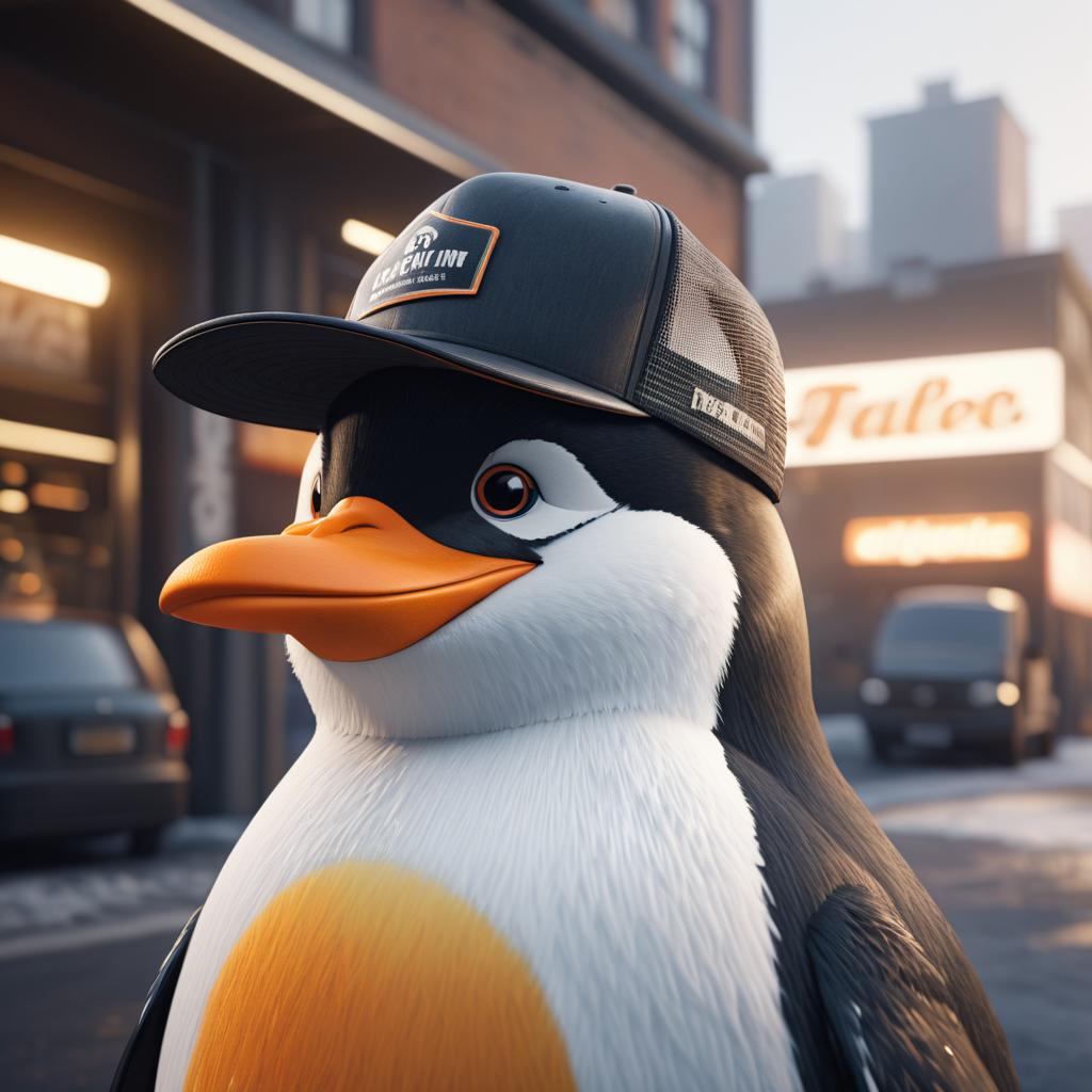 Urban Penguin in Trucker Hat Scene