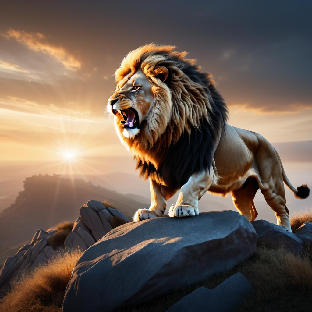 Majestic Lion Roaring at Sunset