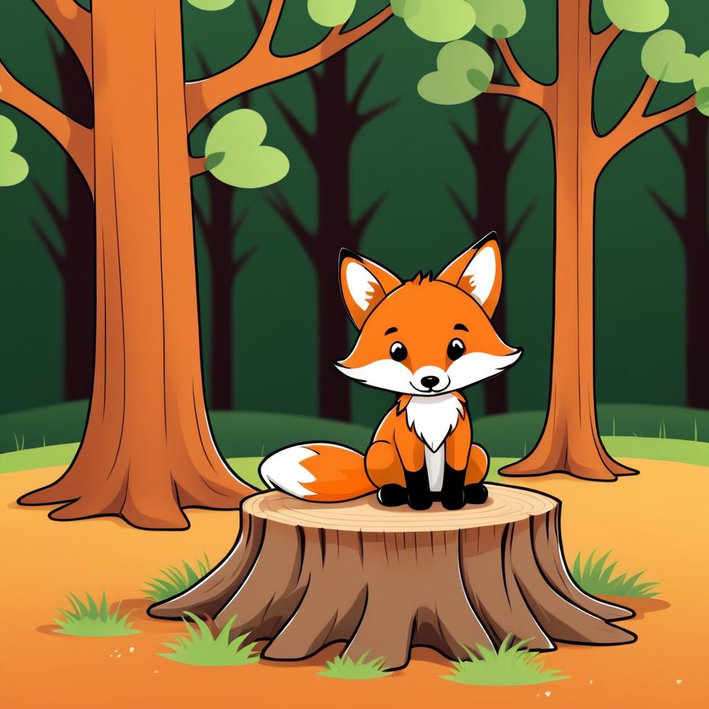 Whimsical Fox and Tree Stump Illustration